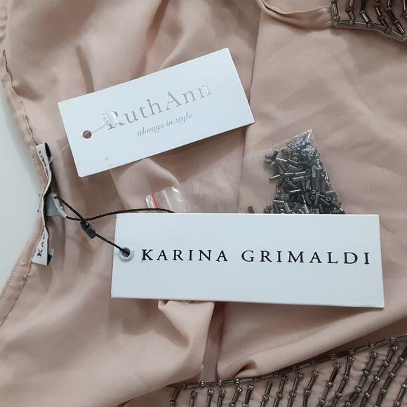 Karina Grimaldi Pink Beaded Mini Slip Dress Silk Cocktail Dress Womens L NWT - Picture 12 of 15